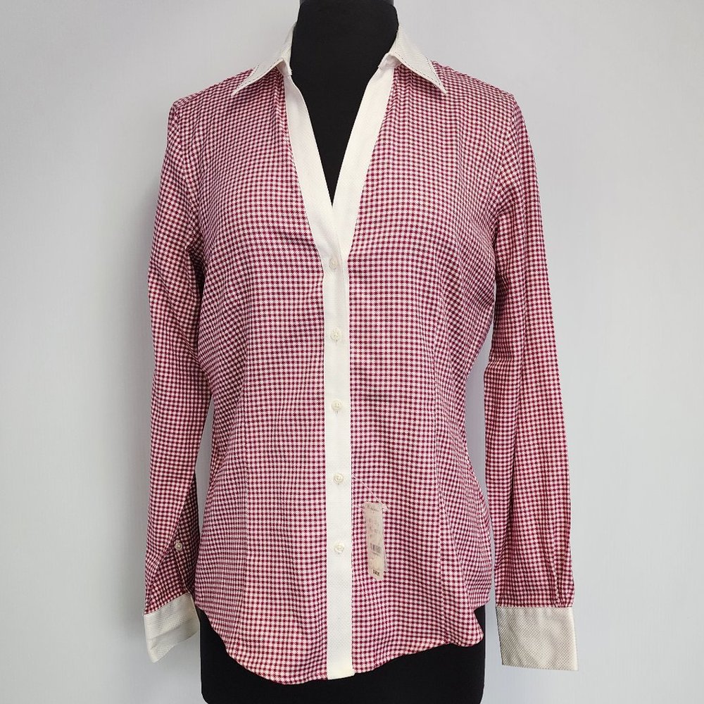 Brooks brothers   red & White houndstooth fitted blouse [size 10] [NewWithTags]